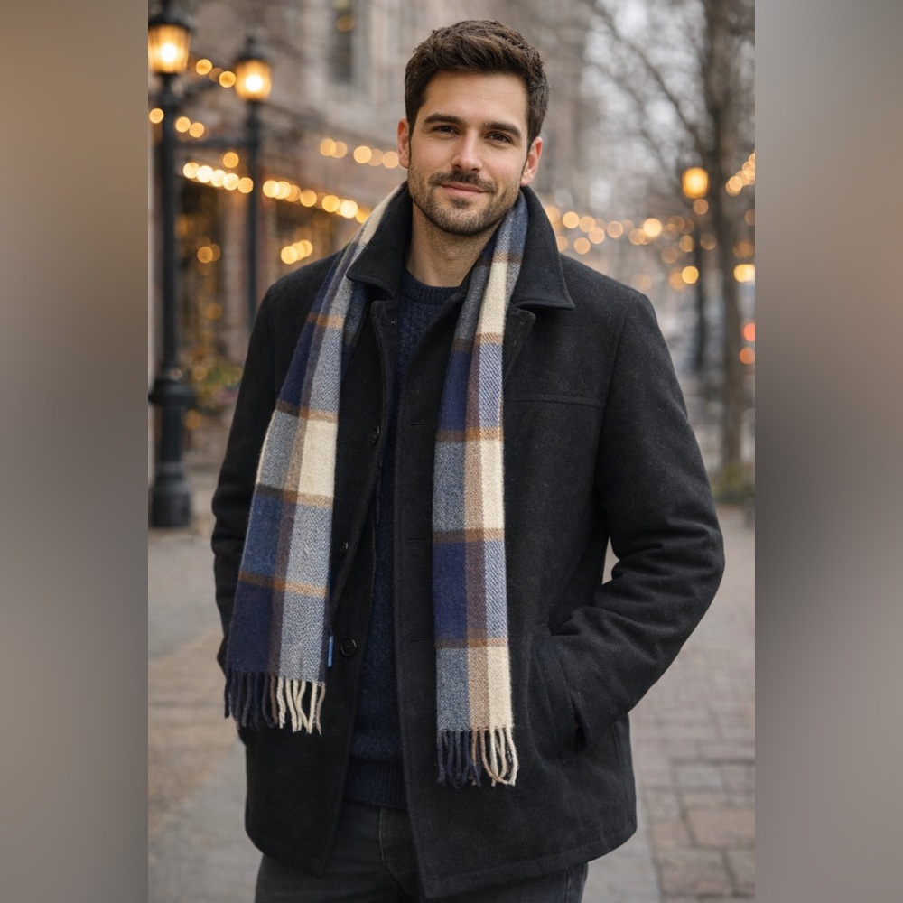 Tommy Hilfiger Wool Blend Coat with Plaid Scarf – Men’s XL